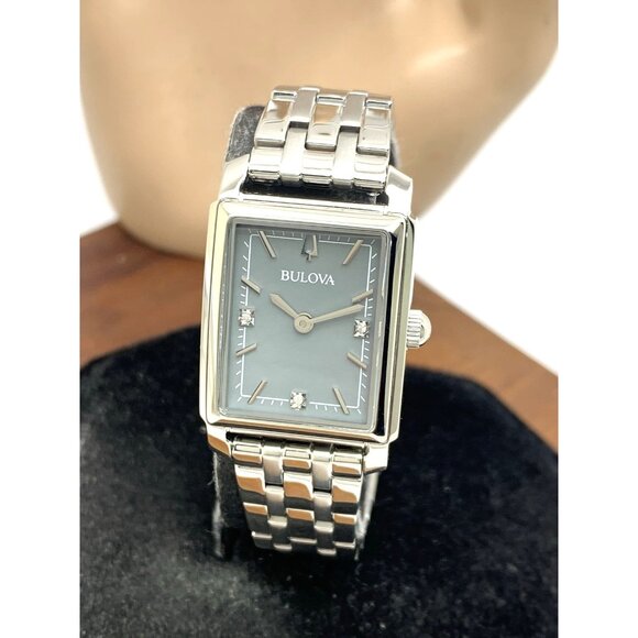 Bulova Women's Watch 96P252 Quartz Gray Mother of Pearl Dial Silver Steel Tank - Picture 1 of 14